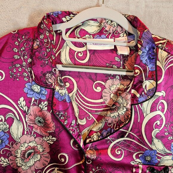 Amoureuse 2-Piece Satin Pajama Set 3X Floral Button Shirt Elastic Waist Pants - Picture 9 of 15